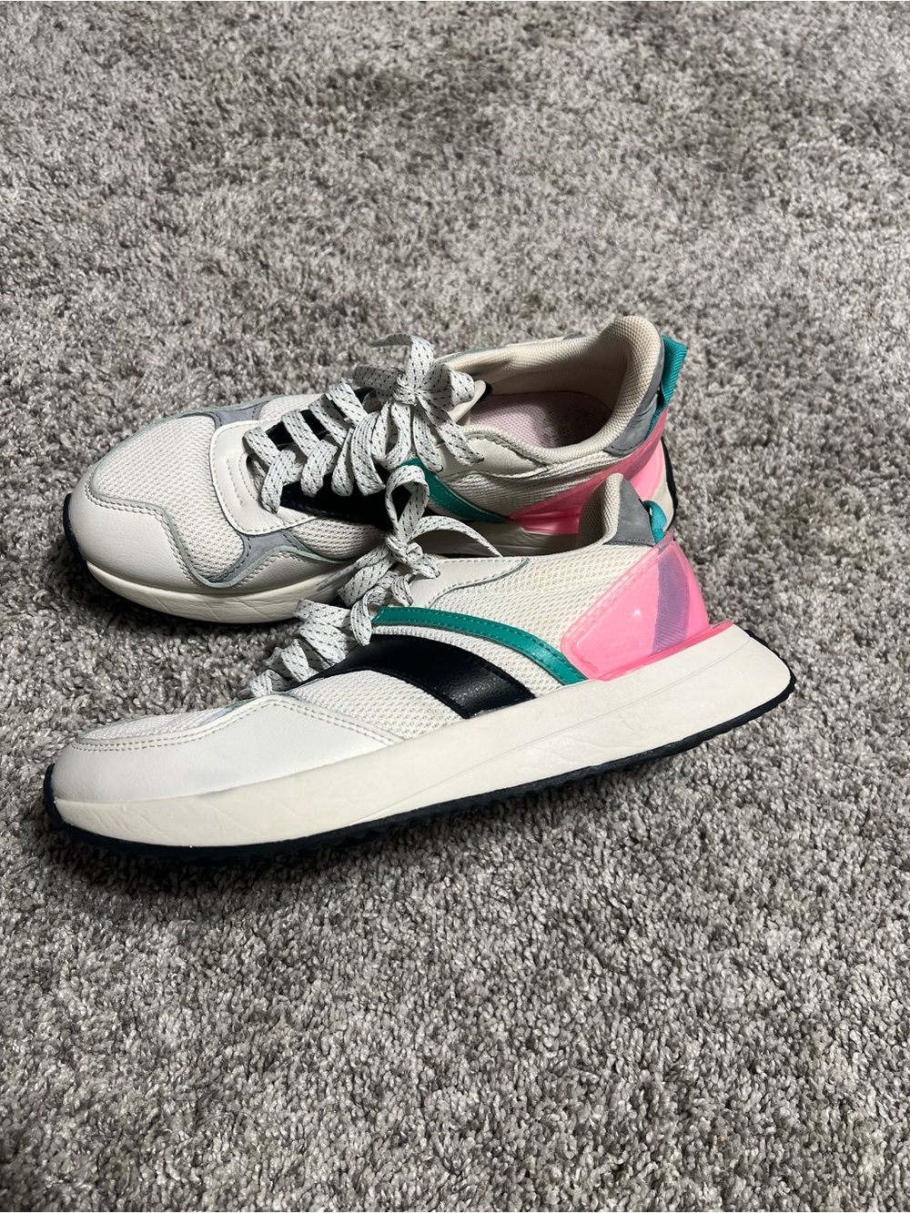 Keds White Mesh Athletic Sneakers with Pink & Teal Accents
